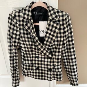 Zara Women's Black and White Plaid Blazer